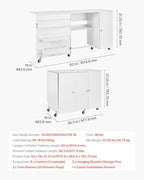 VEVOR Folding Sewing Table, Multipurpose Sewing Machine Table with Cabinet, Compact Design, Wheels, Wooden Pegs, Storage Trays and Shelf, Magnetic Door, Craft Station and Side Desk for Home, White - size: White w/ Cabinet