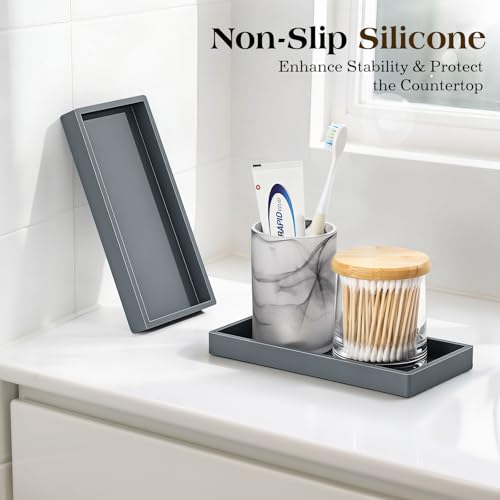 Luxspire Bathroom Vanity Tray, 7.9 x 4 Silicone Kitchen Counter Tray for Soap Dispenser, Bathroom Countertop Organizer for Perfume Soap Towel Bathroom Accessories, 2 Packs, Dark Gray - color: Dark Gray, size: 7.87 × 3.94 × 0.79 in