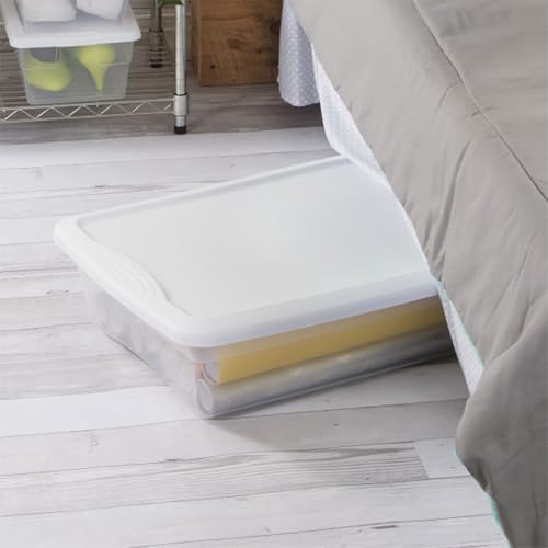 Sterilite 18 Pack Storage Box, 41 Quart Stackable Tote, Clear Plastic Container with Secure Snapping Lids for Home and Office Organization, White - size: 41 Quart, style: 18