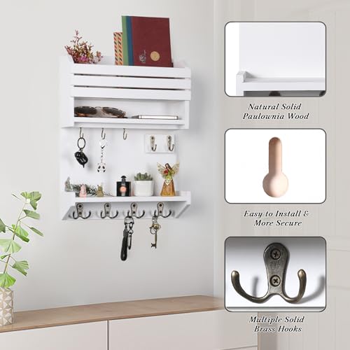 Key Holder, Wall Mounted Mail Organizer, Keys Holder on Wall with 9 Key Hooks, White - color: White