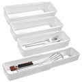 Drawer Organizers Set | 4-Pack Expandable Drawer Dividers for Bedroom, Bathroom, Kitchen & Office | Plastic Drawer Trays with Adjustable Length (White)