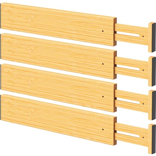 Bamboo Drawer Dividers, Adjustable Kitchen Drawer Organizer for Clothes,17-22" Expandable Drawer Organization Separators for Bedroom,Bathroom,Dresser and Office,4-Pack - style: bamboo-4Pack