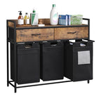 Mondeer Laundry Sorter with 2 Drawers, 150L with Pull-Out Removable Laundry Bags, Laundry Hamper Baskets with 3 Section and Wheels, Rustic Brown and Black - size: 3 Drawers