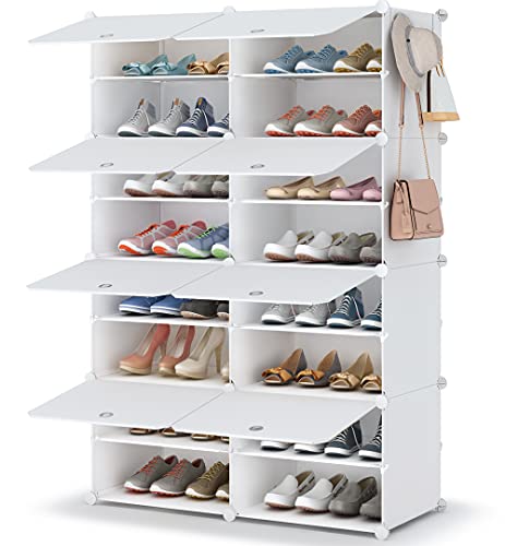 HOMIDEC Shoe Rack, 8 Tier Shoe Storage Cabinet 32 Pair Plastic Shoe Shelves Organizer for Closet Hallway Bedroom Entryway | 32 Pair, Shoe Shelves, Organizer, for Closet - color: White, style: 2 by 8