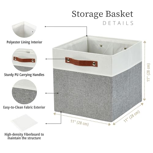 DECOMOMO Fabric Cube Storage Bins - Storage Baskets for Shelves, Cube Storage Organizer for Kallax and Cubbies (Grey & White, 11 inch Cube) - 4 Pack - color: Grey and White, size: Cube 11" /4pcs