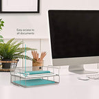Mindspace 2 Tier Stackable Letter Tray | Paper Tray Desk Organizer | The Mesh Collection, Silver
