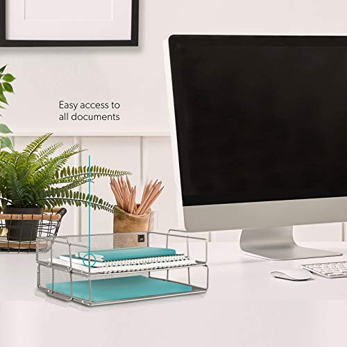 Mindspace 2 Tier Stackable Letter Tray | Paper Tray Desk Organizer | The Mesh Collection, Silver