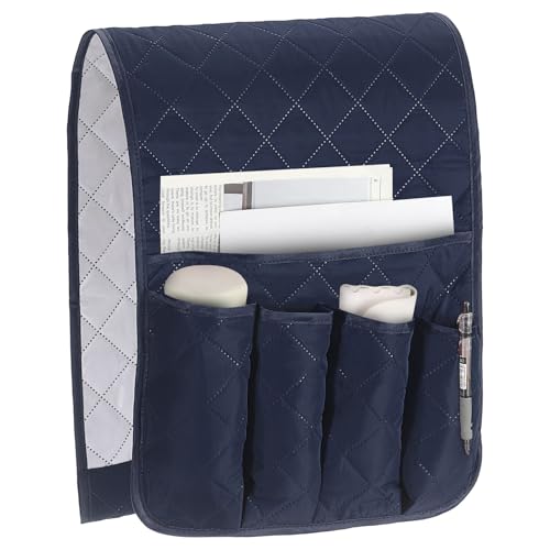 uxcell 1 Pcs Recliner Armchair Caddy, Couch Armrest Organizer with 5 Pockets for Bedside Sofa Remote Control Holder Magazine Phone Book Glasses (Dark Blue, 35"x13") - color: Dark Blue