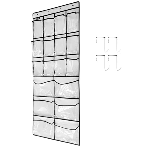 Extra Large Hanging Crystal Clear Over Door Shoe Organizers, Closet Shoe Organizer Shoe Rack Organizer Shoe Storage, 12+6Pockets, 4Hooks, white (59"x 21.6") - color: wh&tr