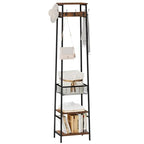 Coat Rack Freestanding, Coat Stand with Metal Basket and Storage Shelves, Hall Tree Free Standing With and 7 Hooks, Clothes Rack Stand Organizer, Rustic Brown and Black - color: Rustic Brown and Black, style: 2 Shelves + 1 Basket