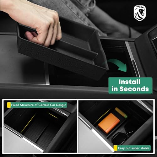YHTAUTO Center Console Lower Tray Fit 2024 2025 2026 Tesla Model 3 Highland, Center Control Console Lower Bottom Storage Box with Non-Slip Armrest Interior Accessories 1PC - style: 1PC Center Console Lower Tray