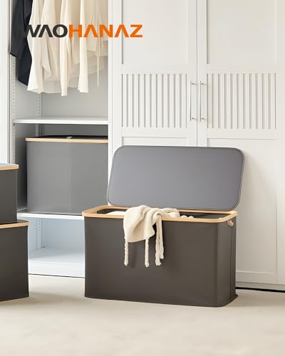 Storage Basket with Lid and Handles, 135L Fabric Bin with Divider for Shelf, Closet, Toy Organization, Collapsible Storage Organizer for Home, Grey - color: Grey, size: 135L
