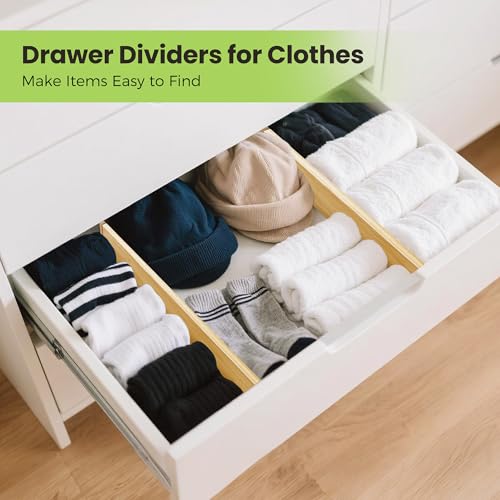 Fyvva Drawer Divider, Adjustable Bamboo Kitchen Drawer Organizer, Spring Loaded Drawer Organizer, Dresser Separators for Kitchen, Bathroom, Clothes, Office Desk Storage (Natural, 8 Pack Large) - size: 8 Pack Large