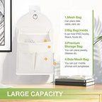 Ndeno 2 Pack Wall Hanging Organizer Bag with Pockets Fabric Storage Bag Basket Caddy Waterproof Over the Door Pouch Closet Shelves with Hook for Kitchen,Bedroom, Bathroom (White+White), (01)
