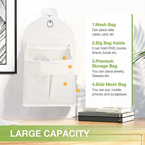 Ndeno 2 Pack Wall Hanging Organizer Bag with Pockets Fabric Storage Bag Basket Caddy Waterproof Over the Door Pouch Closet Shelves with Hook for Kitchen,Bedroom, Bathroom (White+White), (01)