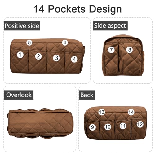 Remote Control Holder for Armchair, Armchair Caddy TV Remote Holder for Recline 14 Pockets, Non-Slip Remote Caddy Couch Caddy Organizer for TV Remote, Phone, Magazine (Brown) - color: Brown
