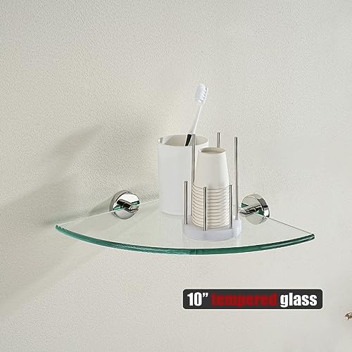 JQK Corner Glass Shelf, Polished Chrome Bathroom 304 Stainless Steel Shower Triangle Floating Wall Shelf, 10 x 10 Tempered Glass, 2 Pack, TGS190L10-CH-P2 - color: Chrome, size: 2 Pack