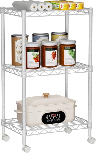 Golpart Small 3 Tier Shelves Storage Wire Shelving Unit Metal Shelf Adjustable Organizers Storage Shelving with Wheels for Bathroom Laundry Room Kitchen Pantry12”D x 18”W x 30.7”H White - color: White, size: 3 shelves (12 "D X 18 "W X 30.7 "H)