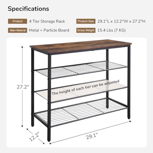4-Tier Shoe Rack Organizer, Metal Mesh Shoe Storage Shelf, for Entryway, Hallway, Closet, Dorm Room, Industrial, Rustic Brown - size: 4-Tier