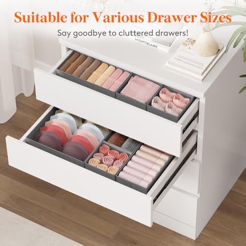 Lifewit 16 Pack Drawer Organizer, Dresser Underwear Drawer Organizer Bins, Foldable Fabric Closet Organizers, Storage Drawer Dividers, Dorm Room Essentials for Clothing, Socks, Towels, Ties Gray - color: Gray