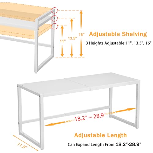 110 LBS Expandable Heavy Duty Storage Shelves,Metal Shelving Unit For Kitchen Garage Warehouse Cabinet Pantry , Adjustable Storage Rack Shelf Organizer For Pots Pans Microwave Small Appliance White - color: White, size: 1 Tier：11.8"D x 28.9"W x 16.3"H