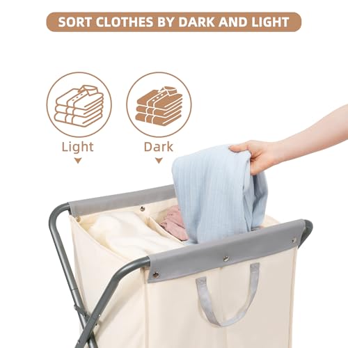 STORAGE MANIAC 125L Collapsible Laundry Hamper with Wheels, Rolling Laundry Basket, Heavy Duty Cloth Sorter with Removable Bag, Folding X Frame Clothes Organizer Cart for Easy to Store, 2 Section - size: 2 Section