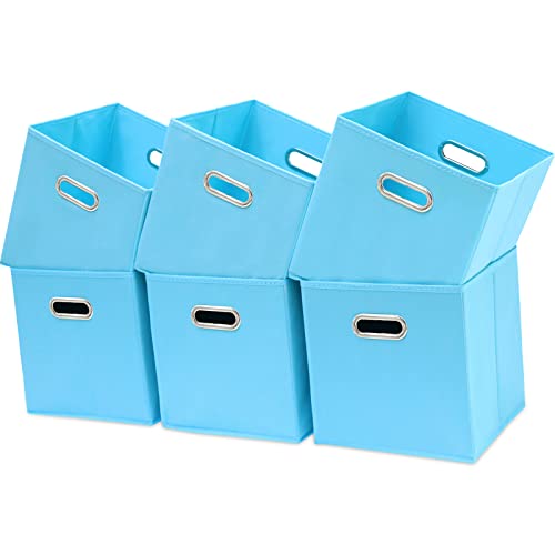 Fabric Cubby Storage Bins - 13x13x13 Inches, Foldable Cube Organizer Bins with Dual Handles - Set of 6, Blue - color: Blue, size: 6 Pack