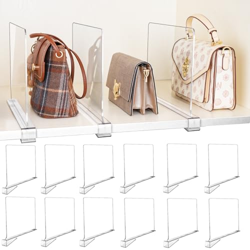 12 Pack Shelf Dividers, Adjustable Shelf Dividers for Closet Organization with Non-Slip Design, Clear Acrylic Shelf Dividers for Clothes, Handbags, Purses, Towels, Bookshelf in Home Organization - size: 12 Pcs