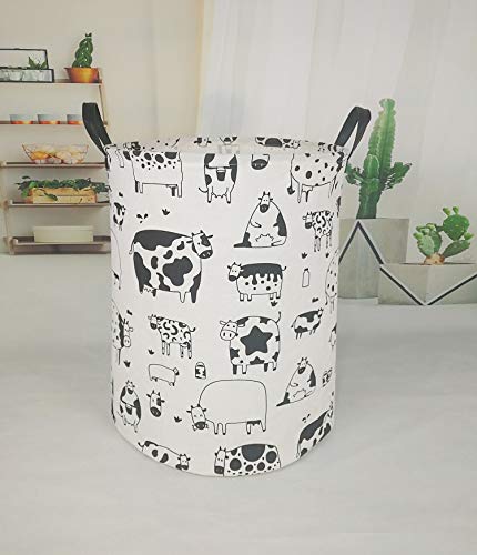 KUNRO Kids Laundry Hamper Clothes Gift Basket Storage Laundry Baskets Organizer Bin with Handles for Nursery Room (Cow) - color: Cow zoo
