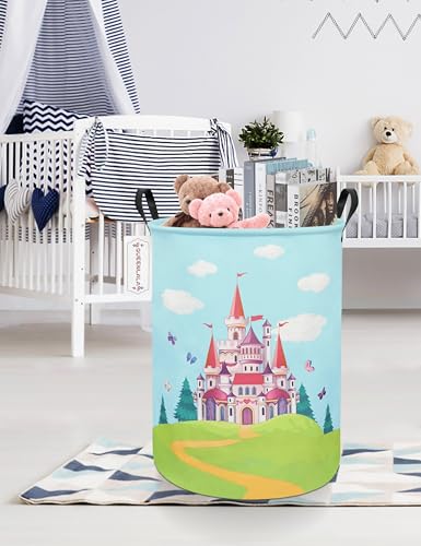 QUEENLALA Large Storage Basket,Laundry Hamper/Bathroom/Home Decor/Collapsible Round Storage Bin,Boys and Girls Hamper/Boxes/Clothing(Round-Forest Castle) - color: Round-Forest Castle