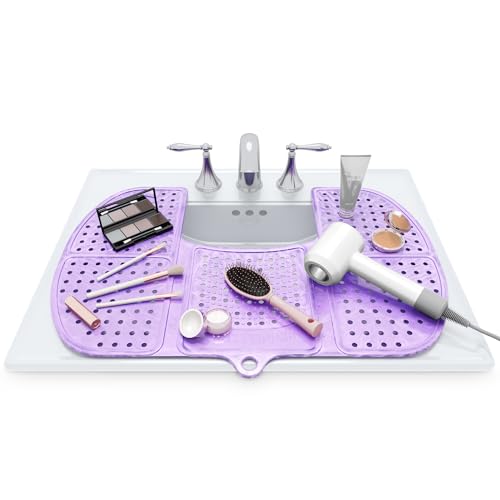 Sink Topper Bathroom Counter Cover & Storage Saver, Foldable Silicone Mat for Hot Tools, Hair Styling & Makeup, Beauty Brush Cleaning Mat, RV Camper Sink Cover & for Small Spaces (Large - Lavender) - color: Lavender, size: Large