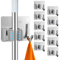 10 Pack Heavy Duty Mop and Broom Holder Wall Mount, No Drill Self Adhesive Stainless Steel Hanger with Hooks, Anti-Slip Tool Organizer for Bathroom, Kitchen, Garage, Laundry Room (10, Silver) - color: Silver-10