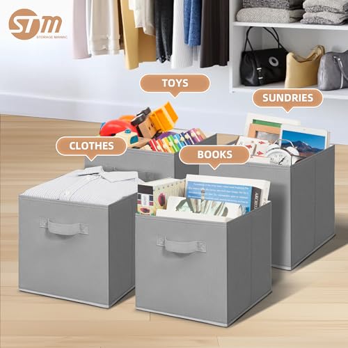 Storage Cubes - STORAGE MANIAC, 11 Inch Collapsible Storage Bins with Handles, 6 Pack Fabric Foldable Bins for Organization, Durable Storage Bins for Closet, Shelves, Offices, Toys, Grey - color: Grey-6 Pack, size: 11 INCH