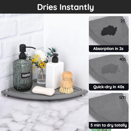 Segbeauty Water Absorbing Stone Drying Tray, 9.85in Quick Dry Diatomaceous Earth Corner Countertop Organizer, Corner Sink Shelf Tray for Bathroom Counter, Fast Drying Stone for Kitchen Counter - color: Pure Gray, size: 9.9" x 9.9" x 1.2"