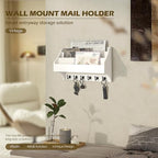 Rebee Vision Pine Wood Key Holder Wall Mount - Rustic Mail Holder for Wall with Key Hooks & 3-Tire Letter Slots - Multifunctional Key Holder on Wall for Entryway Storage (White) - color: White