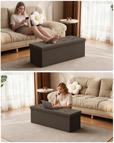 GLAXYFUR 43 Inches Folding Storage Ottoman Bench, Storage Chest, Footrest for Entryway, Living Room, Holds up to 660 lb, Brown - color: Brown