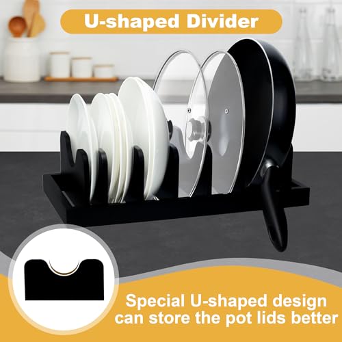 MinBoo Bamboo Pot Lid Organizer Pot Lid Holder, Pot and Pan Organizer Drawer Organizer for Pot Lids, Pans, Cutting Boards & Baking Sheets, Dinner Plates, Reusable Containers in Cabinet Storage,Black - color: Black