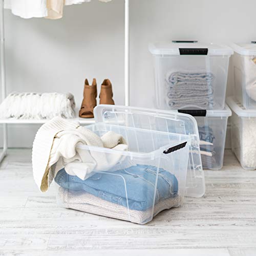 IRIS USA 40 Qt Stackable Plastic Storage Bins with Lids, 4 Pack - BPA-Free, Made in USA - See-Through Organizing Solution, Latches, Durable Nestable Containers, Secure Pull Handle - Clear - color: Clear, size: 40 Qt, style: 4 Pack