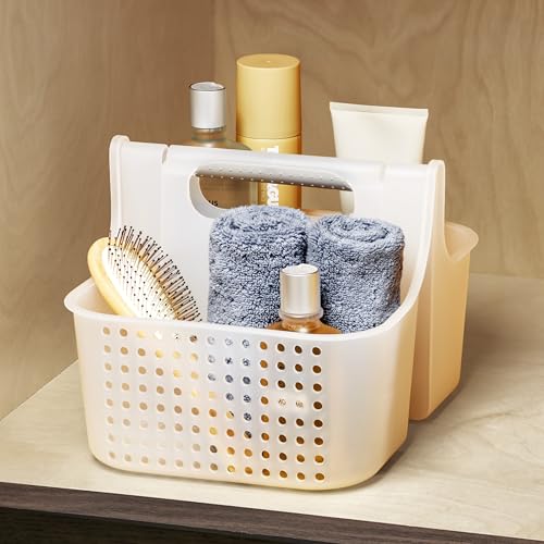 madesmart Large Portable Shower Caddy, Hold Soap, Shampoo, Hair Supplies and Beauty Products, Cleaning Supplies Organizer for Home, Dorm, Plastic Shower Tote, Soft Handle, Frost - color: Frost, size: Large