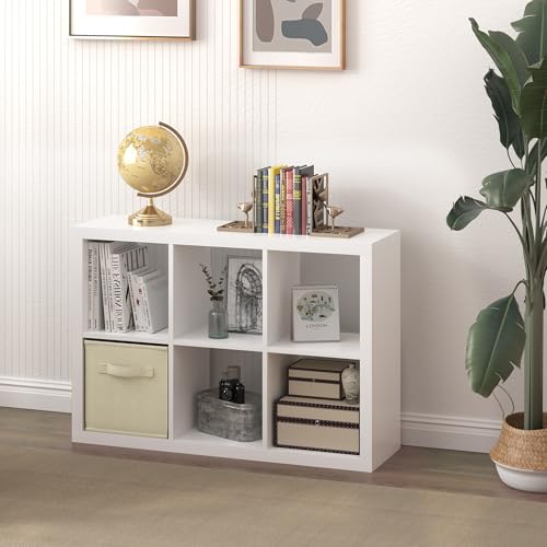 6 Cube Organizer, White Cube Storage Organizer with Fabric Bin, Cube Storage Shelf for Bedroom, Living Room, Office, Modular Bookshelf Organizer for Books, Closet - color: White, size: 6 cube