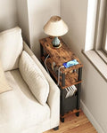 CHOEZON Small Narrow Side Table with Charging Station, Skinny End Table with Fabric Basket, Slim Nightstand for Small Spaces, Sofa Side Table, for Living Room, Bedroom, Rustic Brown and Black TBZ07UBF - color: Rustic Brown + Black