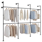 Giantex Industrial Pipe Clothing Rack, 118" Wall Mounted Heavy-Duty Metal Garment Organizer with 6 Hanging Rods, 2-Tier Walk-in Closet System for Wardrobe Closet, Retail Display - size: 118 Inches
