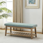 Zihanhome Entryway Shoe Bench with Cushion, End of Bed Bench,Upholstered Bench for Kitchen, Bench with Solid Wood Shelf, Fabric Ottoman Bench for Hallway, Living Room (Teal) - color: Teal