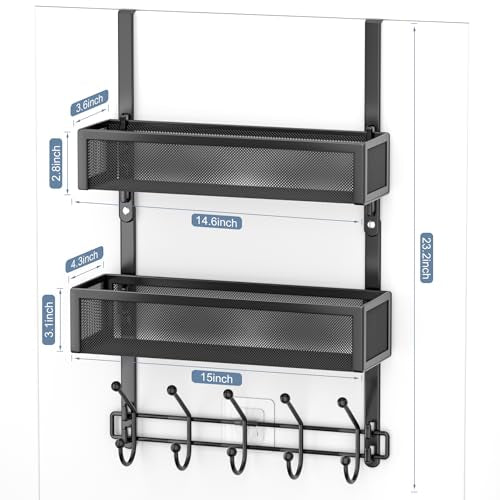 Adjustable Over The Door Hooks Organizer, Door Hanger Coat Rack with 2 Mesh Baskets and 10 Hooks, Back of Door Storage Organizer for Bedroom,Bathroom,Kitchen (Black) - color: Black-01, size: 2 Baskets