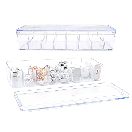 2 Pack Cable Organizer Box with Wire Ties Plastic Cord Storage Box with Lid for Home Office Organizers Storage Accessories