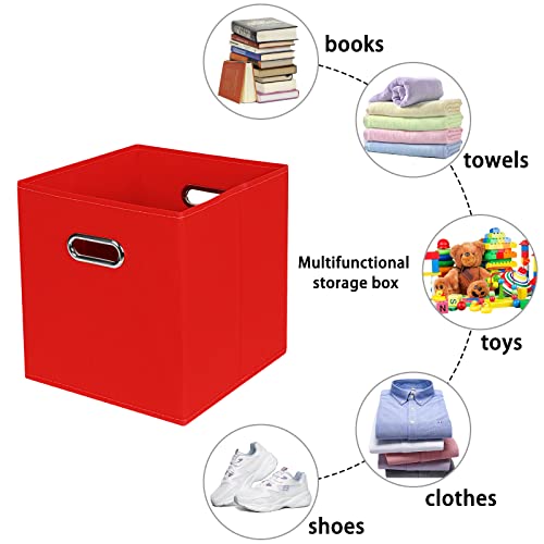 Fabric storage bins Cubes, Fabric Cube Organizer with Handle, Foldable Cube Bins for Cloth or Accessary Storage, 11x11x11, Set of 3, (Red) - color: Red, size: 3 Pack