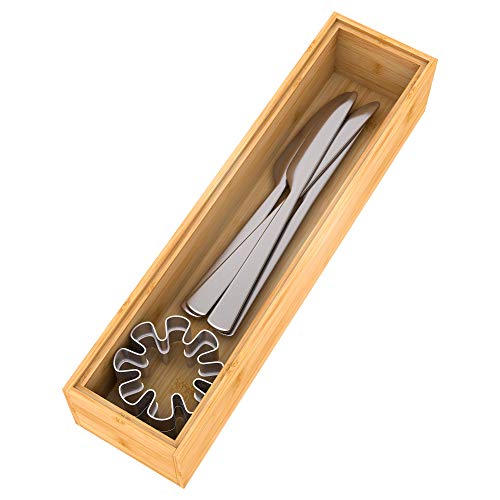 Utensil Organizer Silverware Drawer Organizer - Stackable Bamboo Flatware Caddy Cutlery Holder, Wooden Storage Boxes Tray for Bedroom,Office, Bathroom, Vanity & Garage Tool Organization(12"3"2.5") - size: 12x3x2.5inch