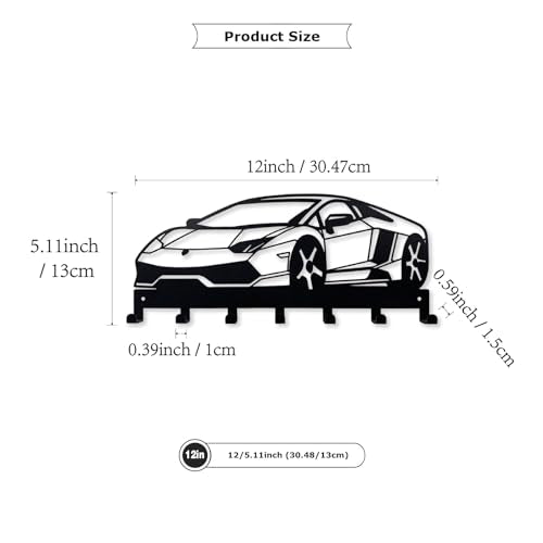 Metal Car Key Holder for Wall,Metal Key Organizer Wall Decorative with 7 Hooks,Black Wall Mount Key Holder for Entryway,Front Door,Hallway,Office - color: Car
