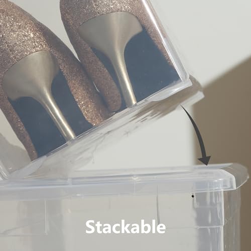 novelinks 12 Pack 6QT Plastic Storage Bins with Lids, Stackable Clear Containers with Latches, Durable Nestable Boxes for Office, Home, Garage, Shoes Organization - size: 6 Qt - 12 Pack