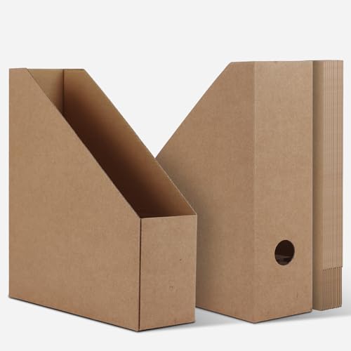 EXYGLO 12 Pack Brown Magazine File Holder, Cardboard Magazine Rack with Label, Foldable Storage Organizer Box for Book, Documents, 10x3.3x12 Inches - color: Brown